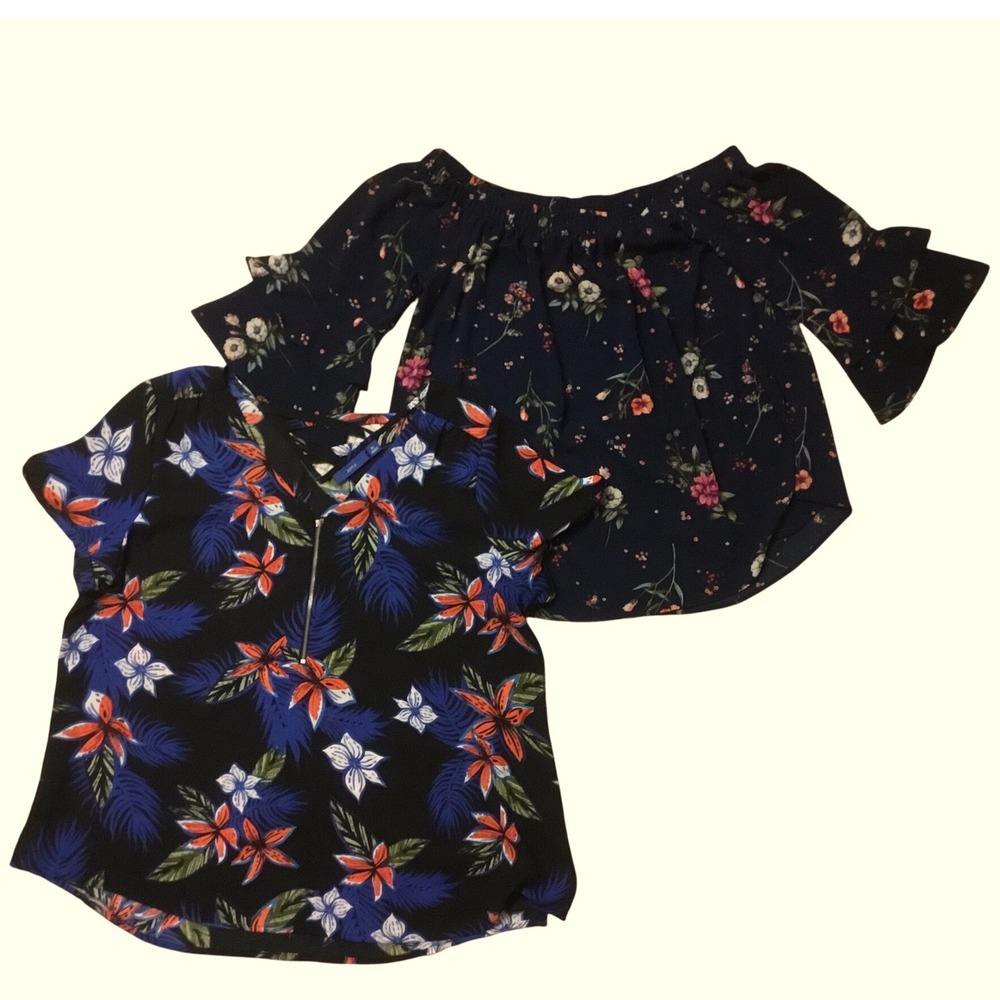 Moa Moa & Floral Tops Womens XL Navy Black Tropical Bundle Excellent Condition